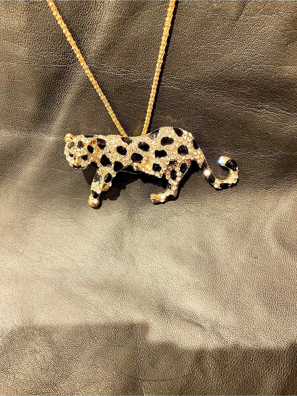 Betsey Johnson Leopard Pendant Necklace in Gold & Black